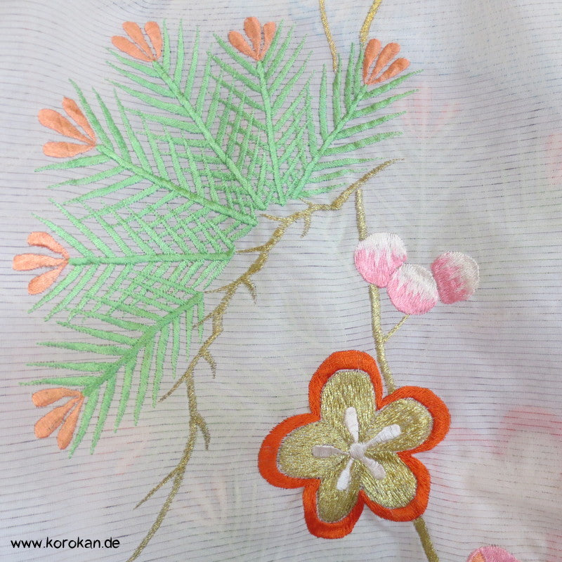 Stickereien mit Kranichen Sha Seiden - Furisode, prächtig