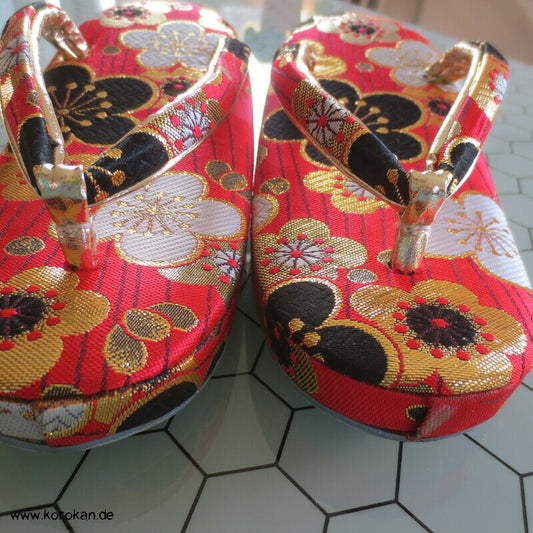 festliche Brokat Zori für Mädchen, schwarz rot gold silber