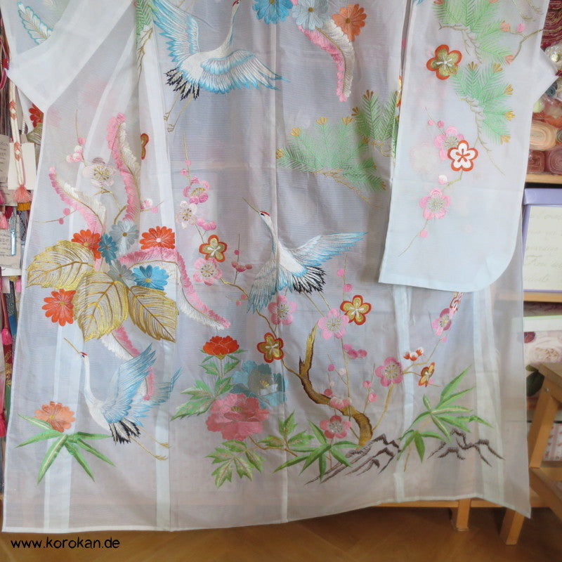Stickereien mit Kranichen Sha Seiden - Furisode, prächtig