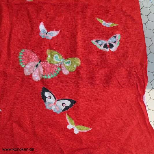 Furoshiki Tragetuch, rot mit bunten Schmetterlingen aus Nylon