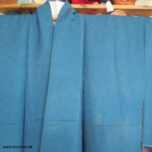 petroltürkiser Iromuji - einfarbiger - Kimono, eingewebte Muster, sehr groß