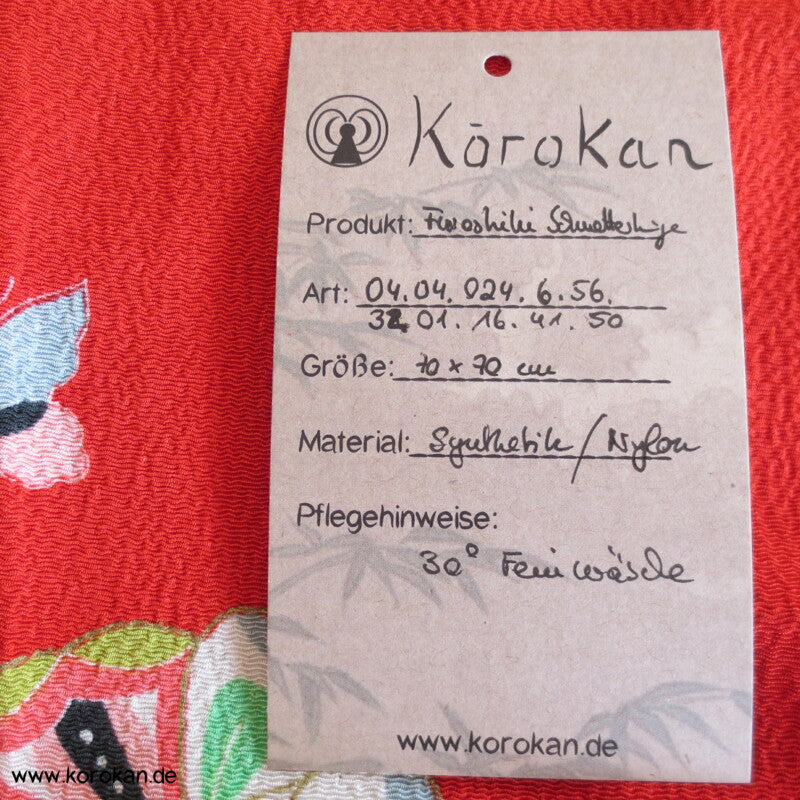 Furoshiki Tragetuch, rot mit bunten Schmetterlingen aus Nylon