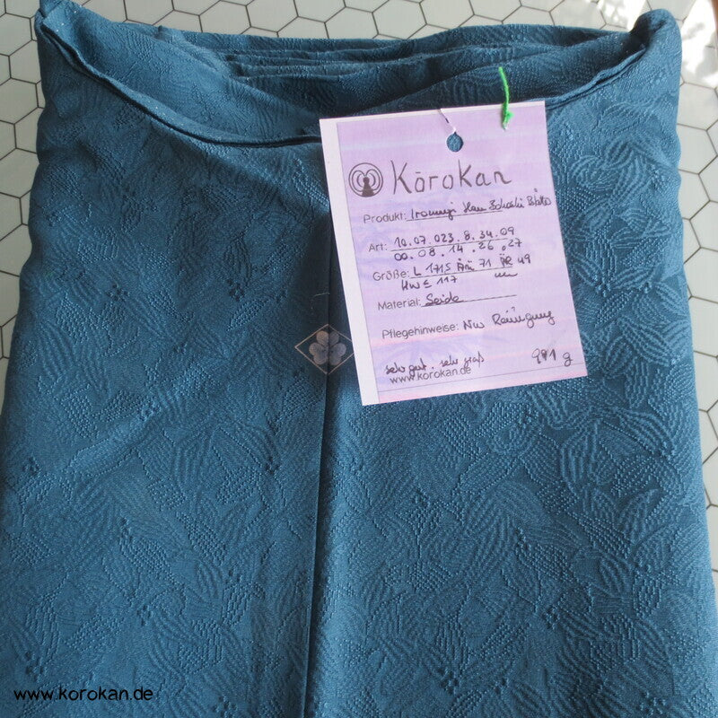 petroltürkiser Iromuji - einfarbiger - Kimono, eingewebte Muster, sehr groß