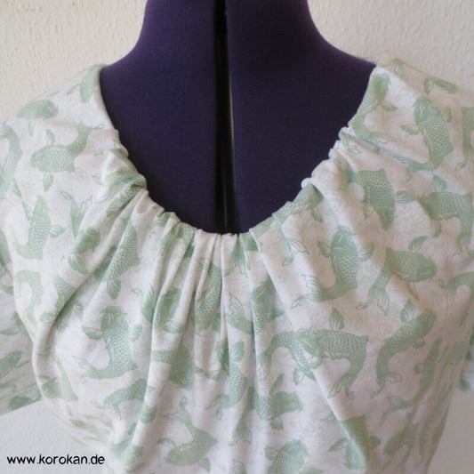 Koi Baumwolljersey Kurzarm Shirt, geraffter Ausschnitt