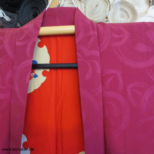 fuchsia pink Iro Seidendamast antiker Haori mit lustigem Gosho Dolls Futter