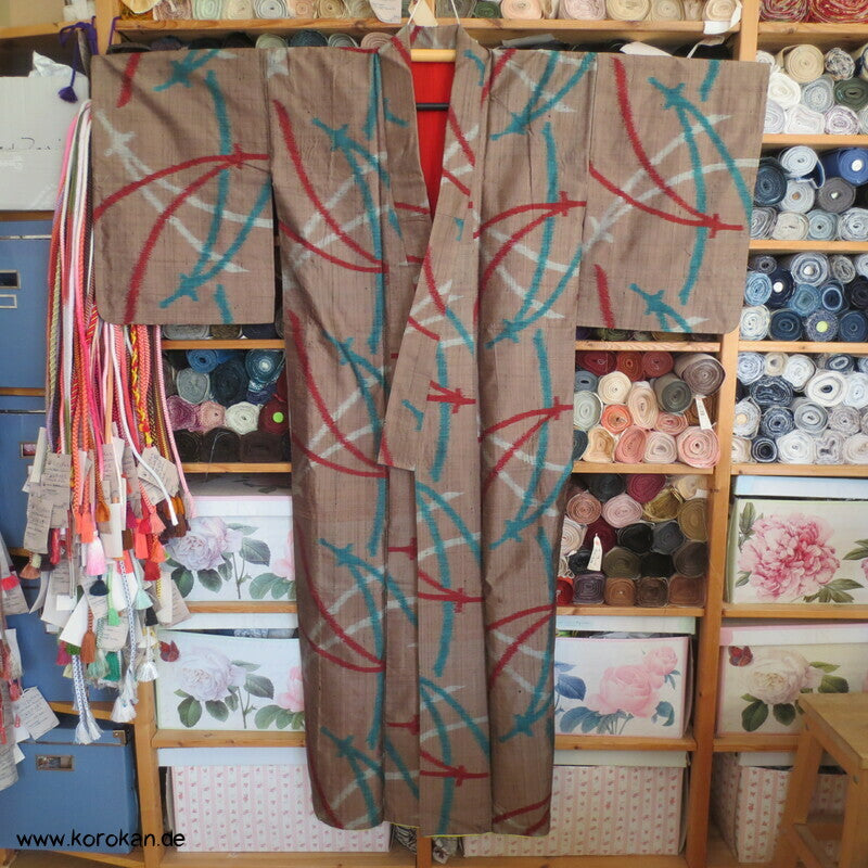 Meisen Komon Kimono mit riesigen Kiefernnadeln, antik
