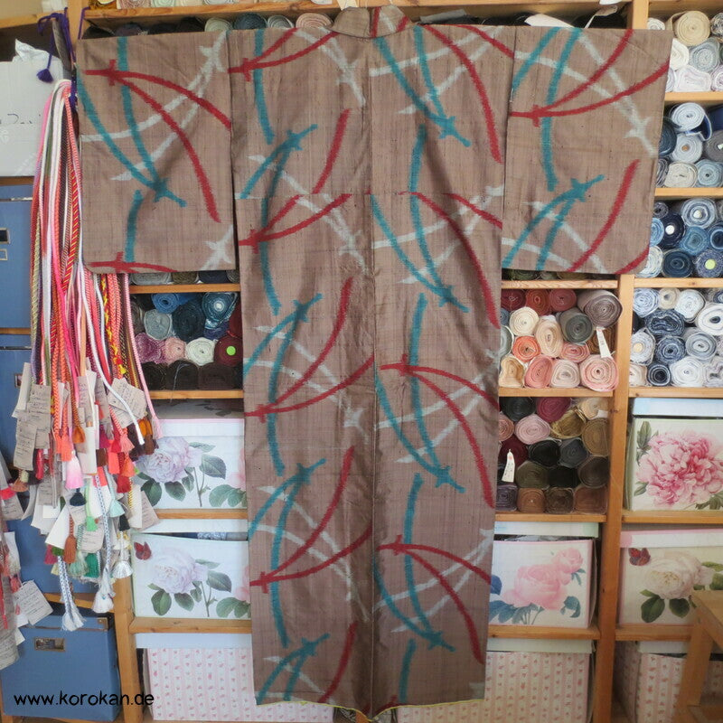 Meisen Komon Kimono mit riesigen Kiefernnadeln, antik