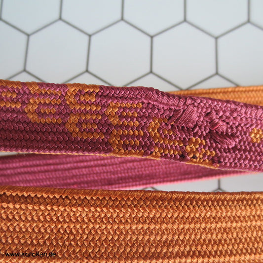 Obijime messing mauve braunrot geflochten mit Muster
