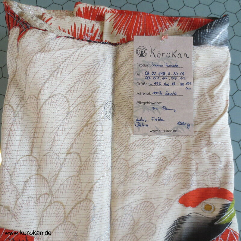 Furisode Kimono Sommer Rho Seide, riesige Kraniche vor Wellen und Kiefern