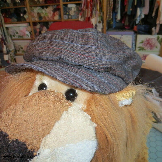 Berliner Schiebermütze Eckensteher Nante, grau fein gestreift, Seidenfutter