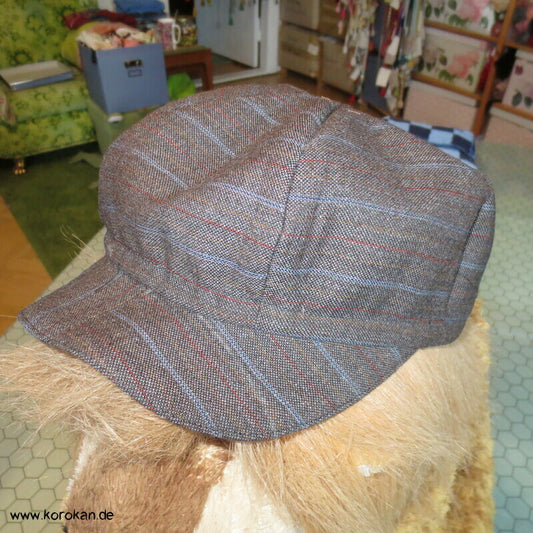 Berliner Schiebermütze Eckensteher Nante, grau fein gestreift, Seidenfutter