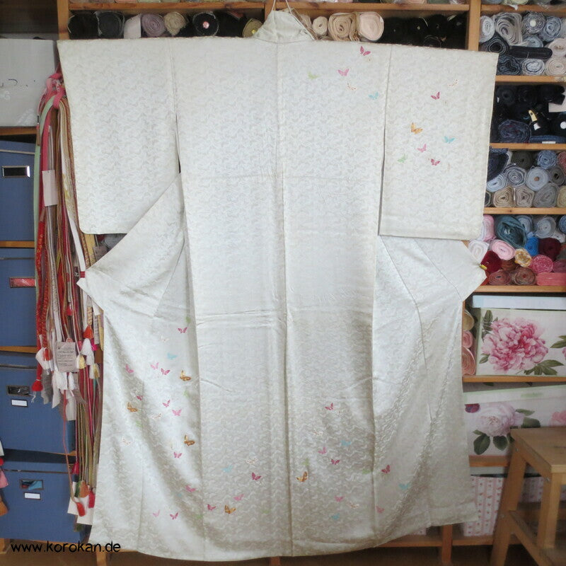 Schmetterlinge, gewebt, gemalt, gestickt Homongi Kimono Seidendamast