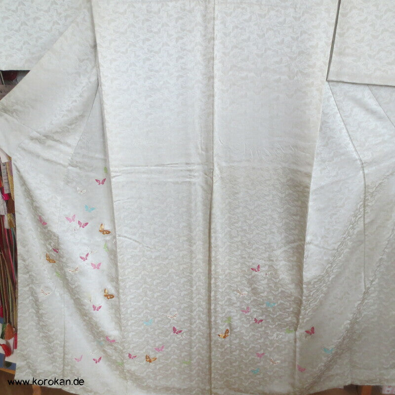 Schmetterlinge, gewebt, gemalt, gestickt Homongi Kimono Seidendamast