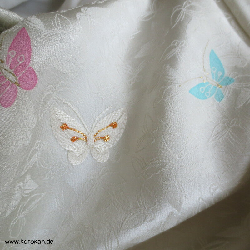 Schmetterlinge, gewebt, gemalt, gestickt Homongi Kimono Seidendamast