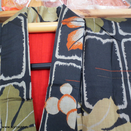 Feigenblätter Meisen Seiden Kimono, Baumwollfutter