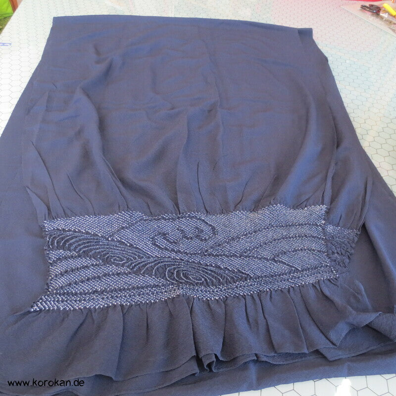 Tsunami Shibori Heko Obi - Chirimen Crepe