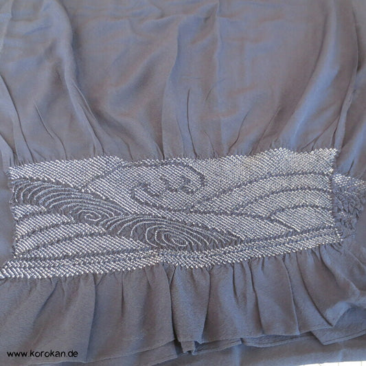 Tsunami Shibori Heko Obi - Chirimen Crepe