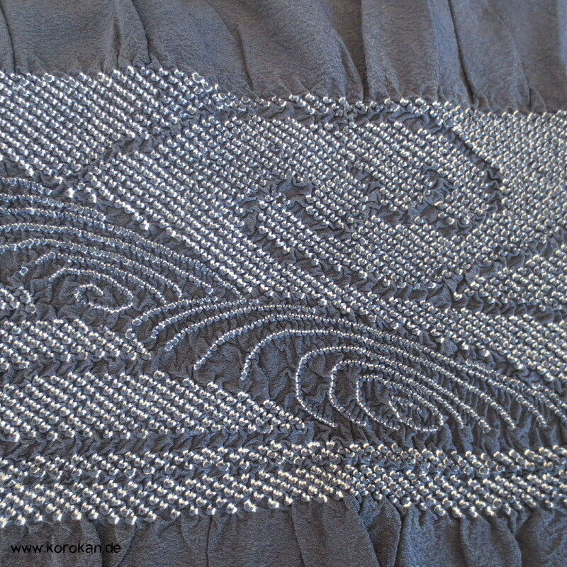 Tsunami Shibori Heko Obi - Chirimen Crepe