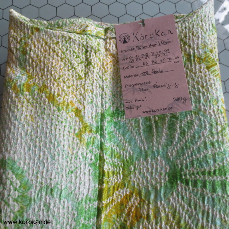 Full Shibori hellgrüne Blüten Seidendamast Haori Kimonojacke mit Himo
