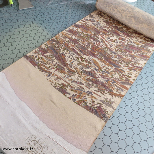 Dorf / Stadtszenen Kimono Seiden Chirimen Crepe