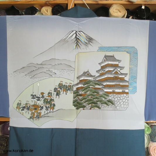 petrol Seiden Tsumugi Haori Jacke, Bildfutter