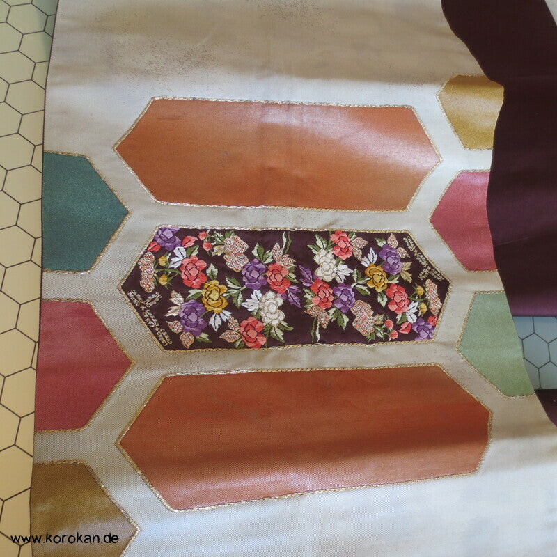 Fukuro Obi Seidenbrokat Muster Kikko Waben