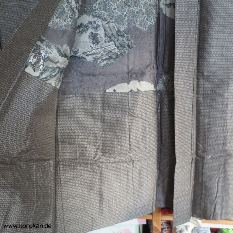 beige graue Tsumugi Haori Männer Kimono-Jacke, Bildfutter