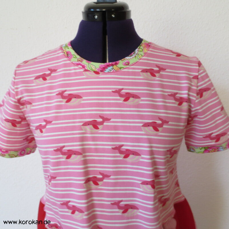 Wal und Blumen T - Shirt mit Kimono Stoff Schößchen