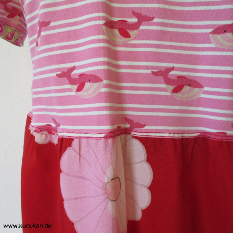 Wal und Blumen T - Shirt mit Kimono Stoff Schößchen