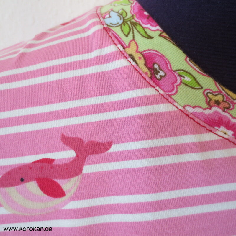 Wal und Blumen T - Shirt mit Kimono Stoff Schößchen