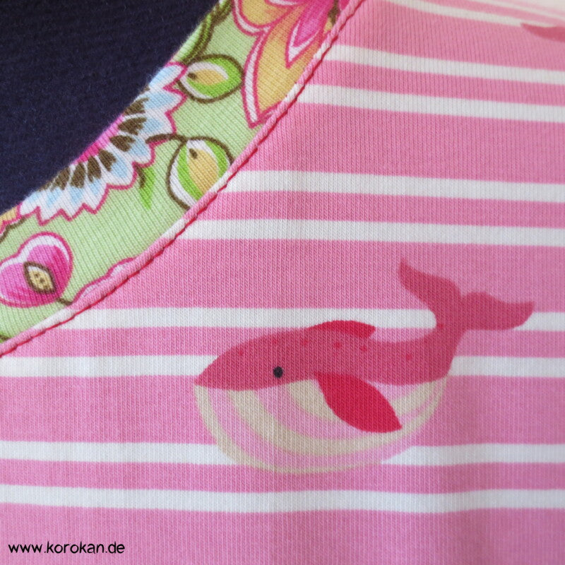Wal und Blumen T - Shirt mit Kimono Stoff Schößchen