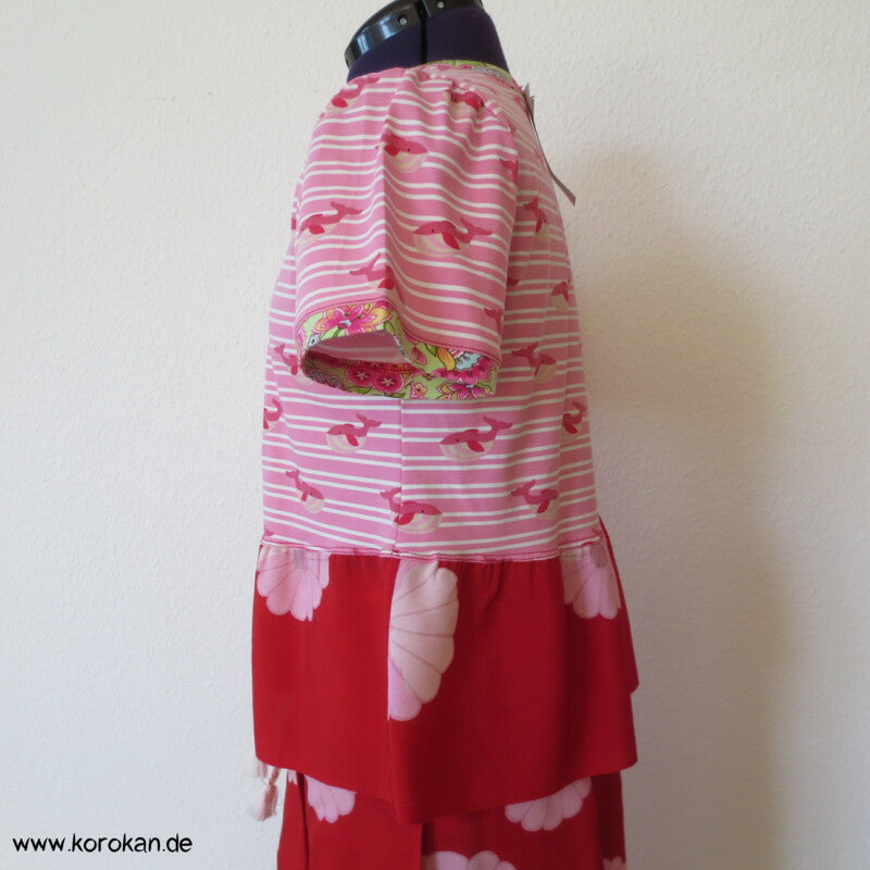 Wal und Blumen T - Shirt mit Kimono Stoff Schößchen