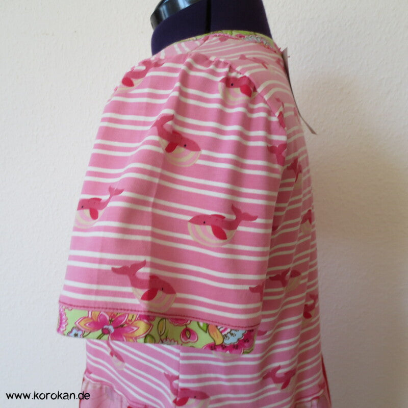 Wal und Blumen T - Shirt mit Kimono Stoff Schößchen