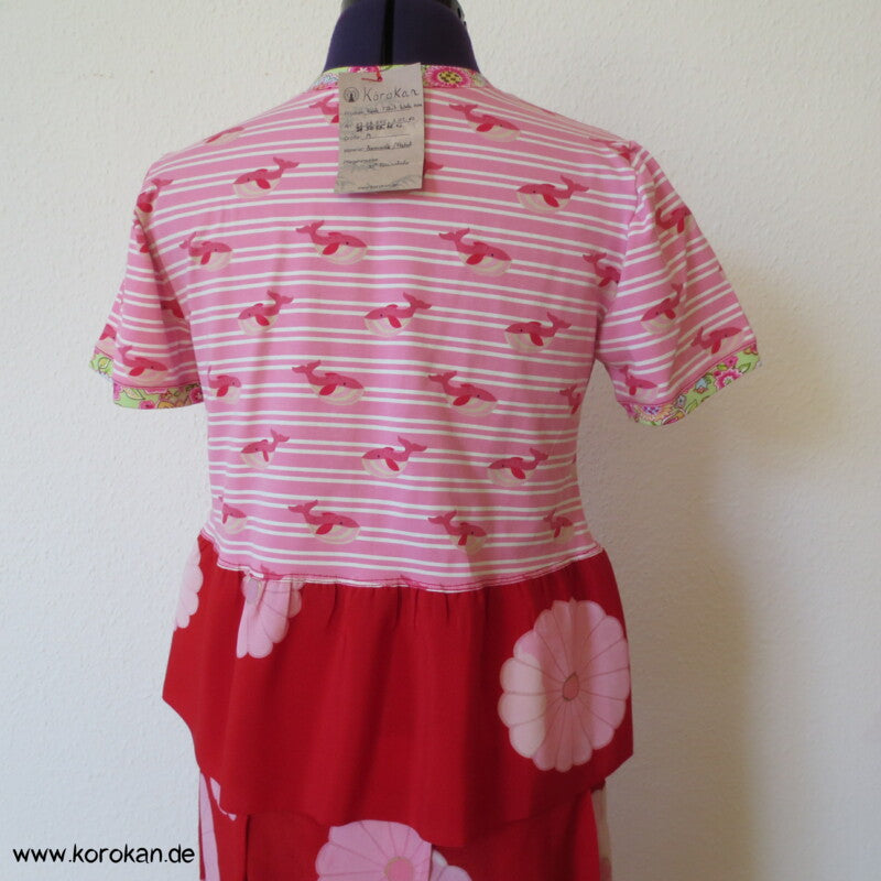 Wal und Blumen T - Shirt mit Kimono Stoff Schößchen