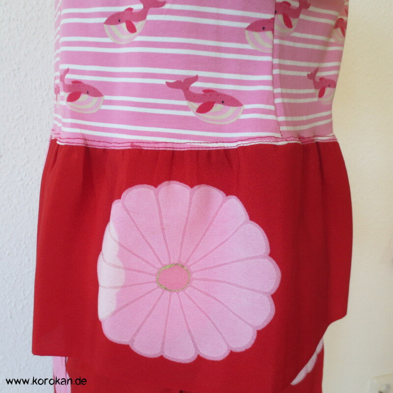 Wal und Blumen T - Shirt mit Kimono Stoff Schößchen