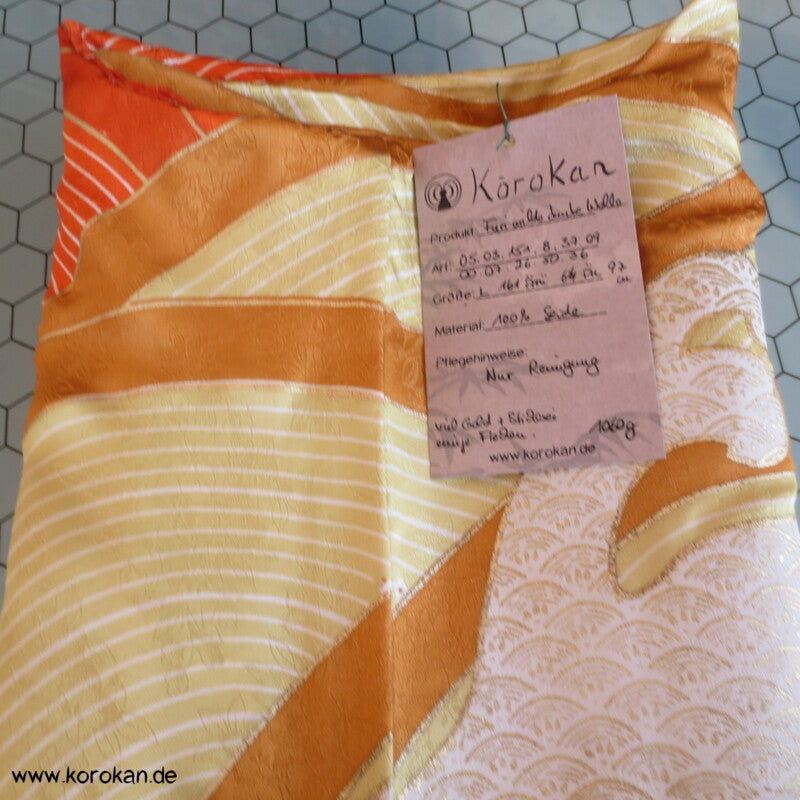 bunte bestickte Wellen Seidendamast Furisode Kimono