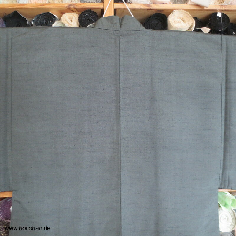 schwarzolive Seiden Haori Jacke, handgemaltes Futter
