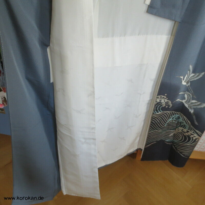 Kraniche über Wellen japanischer Iro Tomesode Seidencrepe Kimono