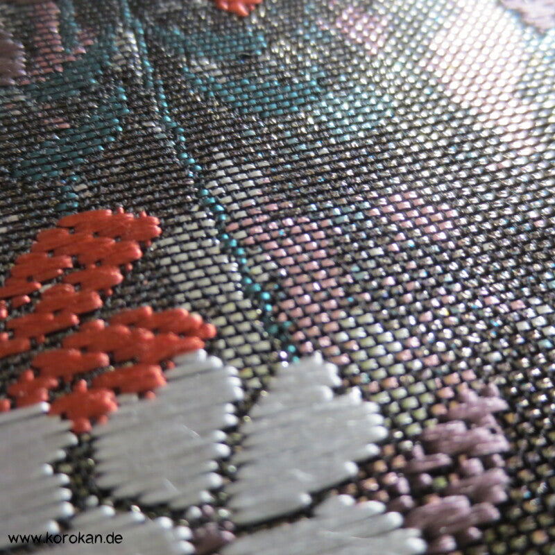 Sakura, Schmetterlinge, dunkelsilber Seiden Brokat Fukuro Obi Kimonogürtel