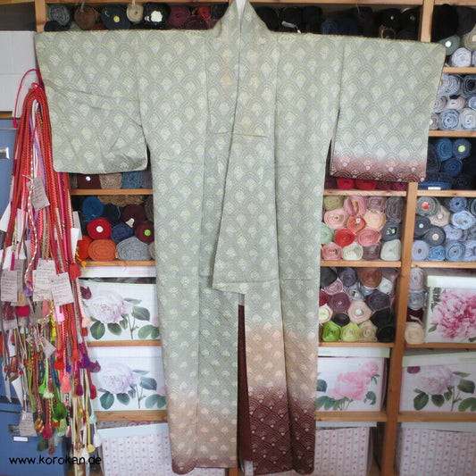 Full Shibori Segaiha Wellen Farbverlauf Tsukesage Kimono
