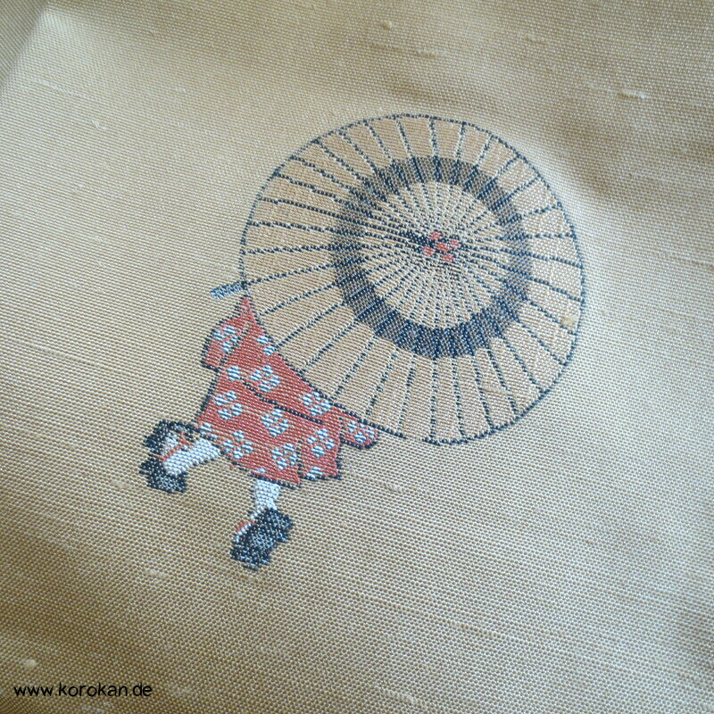 Nagoya Obi Seide, Kinder mit Papierschirmen