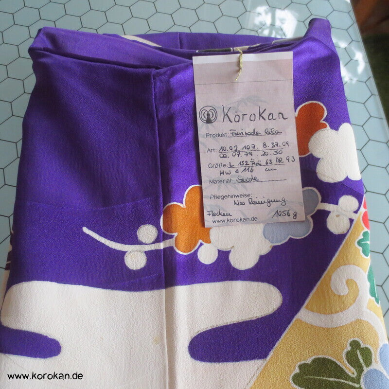 Seidendamast Furisode Kimono lila bunt