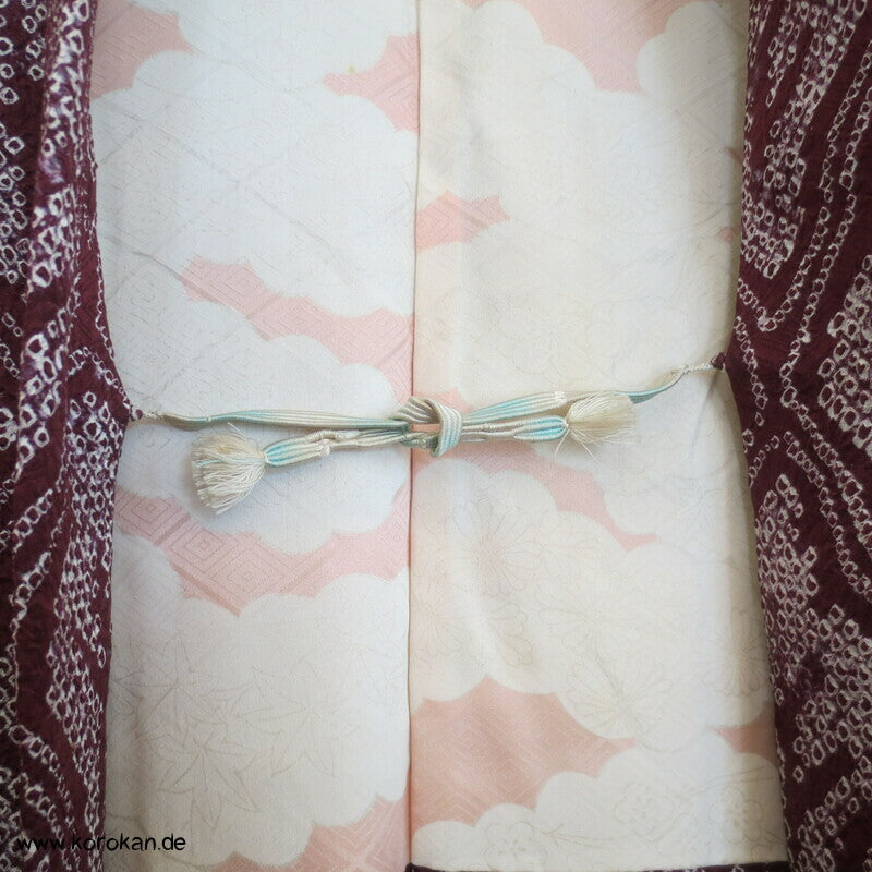 Full Shibori Netzmuster Seidendamast Haori Kimono Jacke, mit Himo
