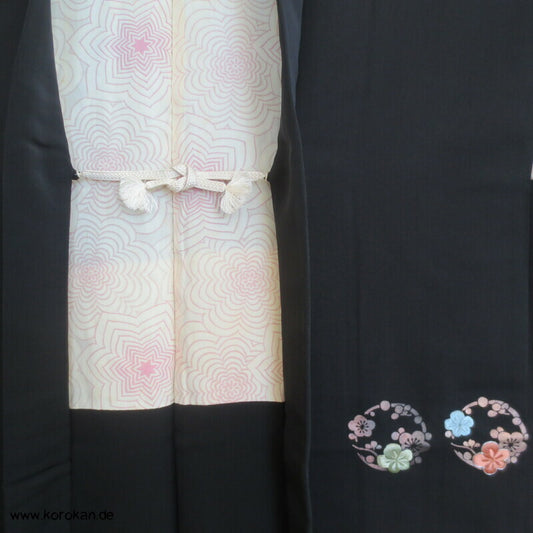 gestickte Rondelle, Blumen und Bambus Haori Kimono Jacke, mit Himo