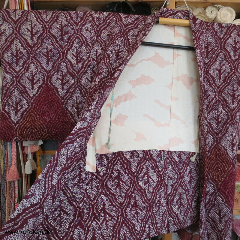 Full Shibori Netzmuster Seidendamast Haori Kimono Jacke, mit Himo