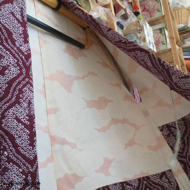 Full Shibori Netzmuster Seidendamast Haori Kimono Jacke, mit Himo