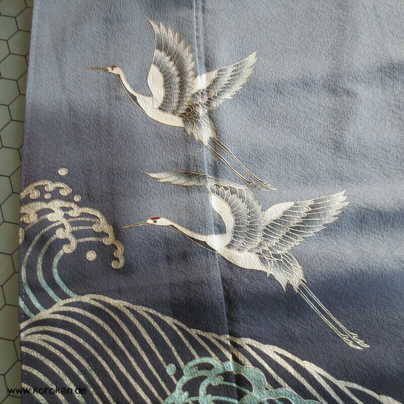 Kraniche über Wellen japanischer Iro Tomesode Seidencrepe Kimono