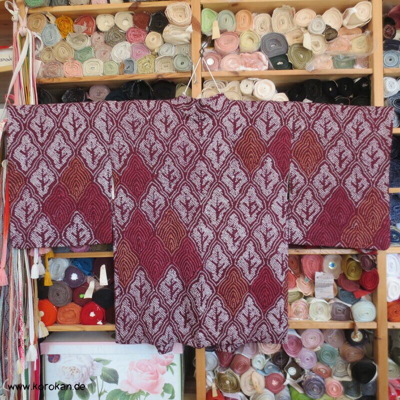 Full Shibori Netzmuster Seidendamast Haori Kimono Jacke, mit Himo
