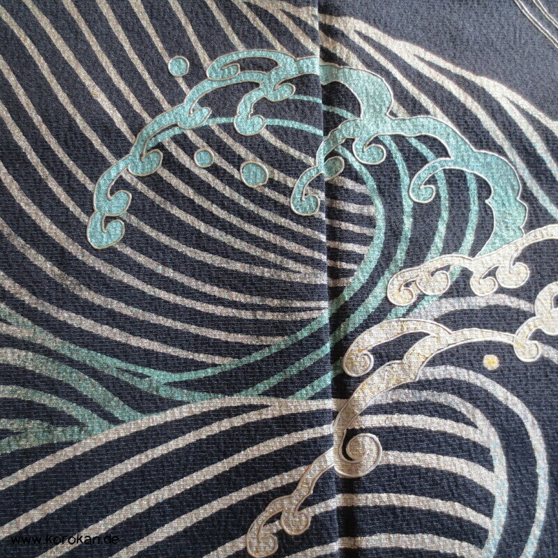 Kraniche über Wellen japanischer Iro Tomesode Seidencrepe Kimono