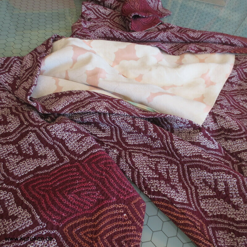 Full Shibori Netzmuster Seidendamast Haori Kimono Jacke, mit Himo